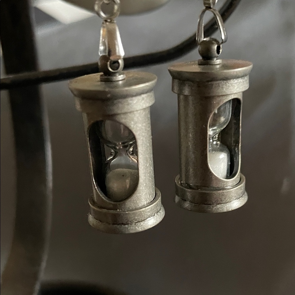 Hand Crafted Metallic Hourglass Earrings - Picture 2 of 5